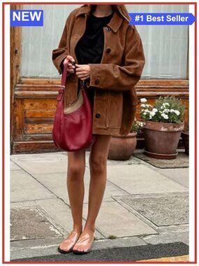 Faux Suede Leather Midi Long Button Down Shacket Coat